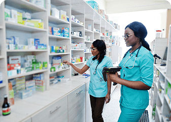 Hospital staff managing medicine inventory using handheld rfid Reader