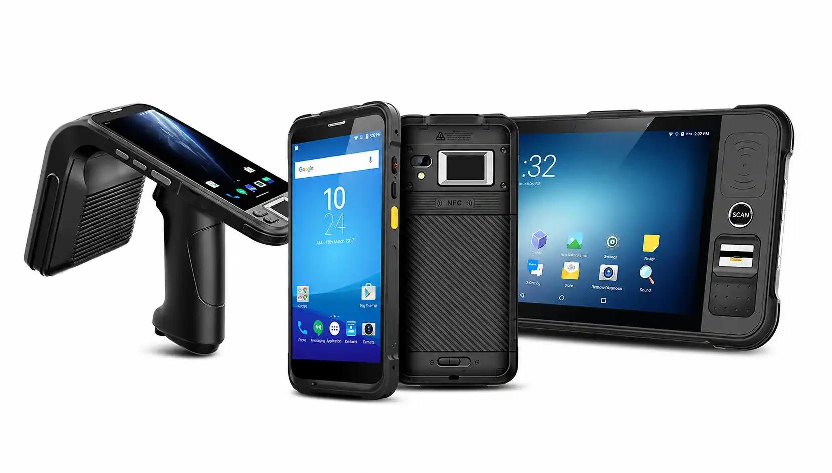 RFID handheld readers —  handheld UHF reader, rugged smartphone, and RFID tablet
