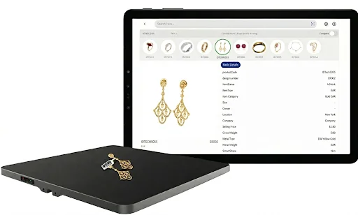 RFID desktop reader and smart pad with jewellery management software dashboard